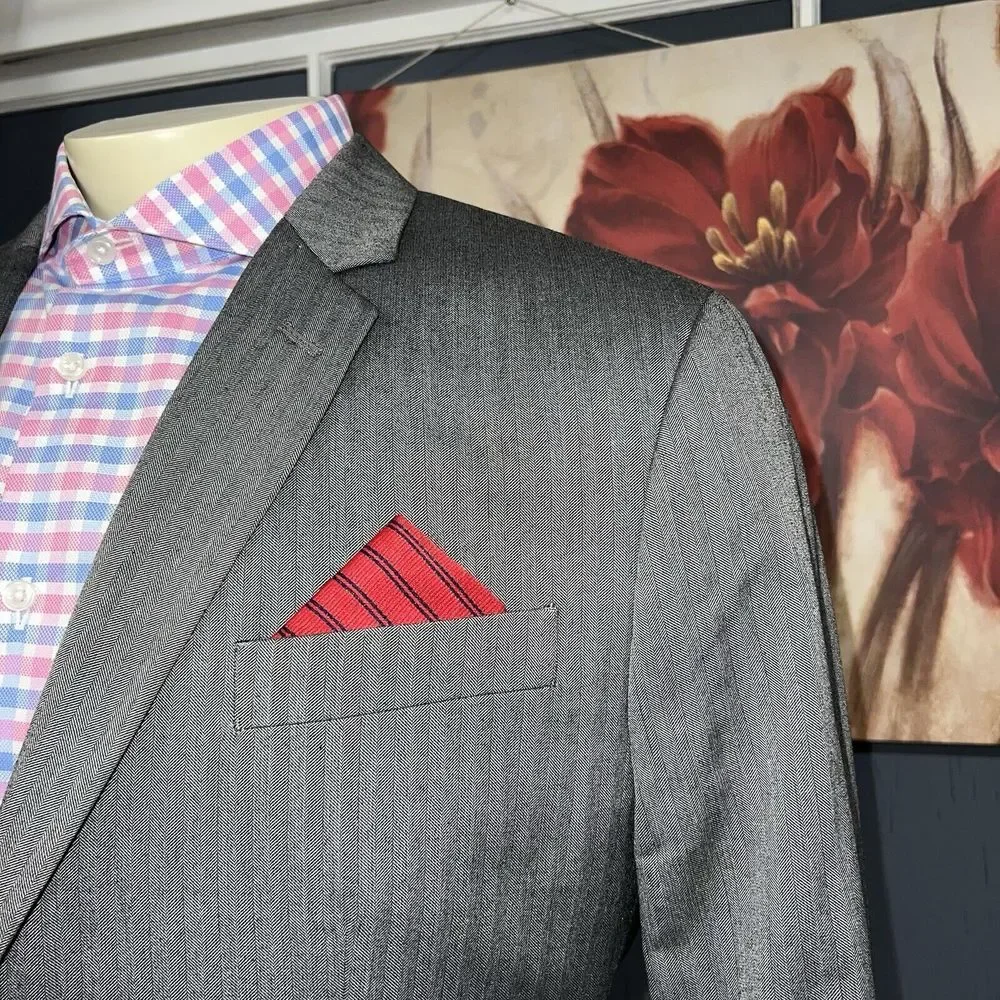 Banana Republic Sport Jacket Blazer Mens 46R Tailored Slim Polyester Herringbone